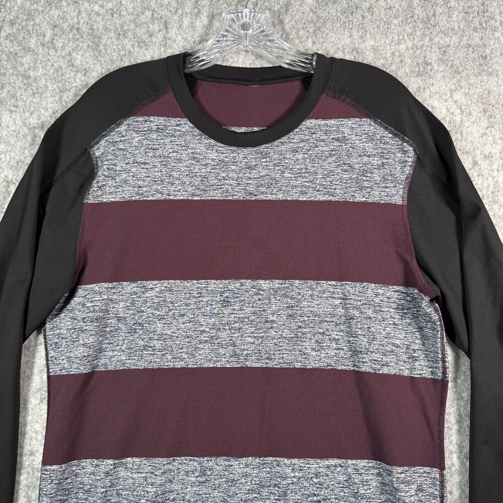 Lululemon Surge Shirt Mens M Purple Warm Bold Stripe Crewneck Long Sleeve Tee